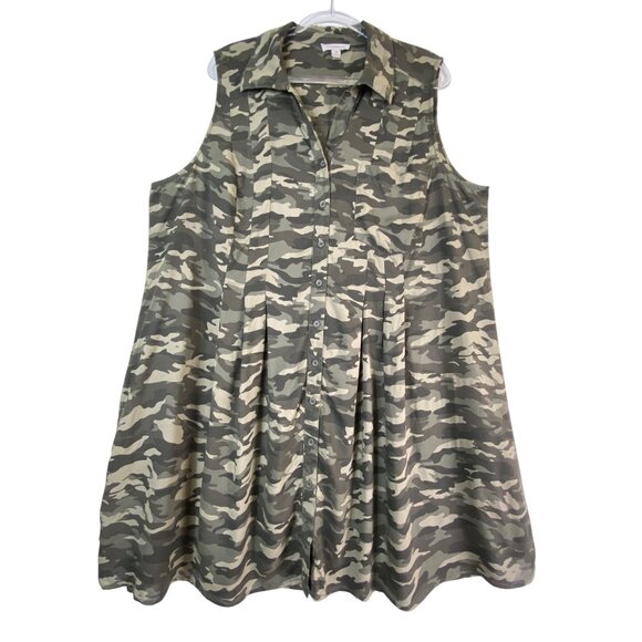 Beach Lunch Lounge Camo Button Down Midi Dress Plus Size 2X Army Y2K Military - Picture 3 of 8